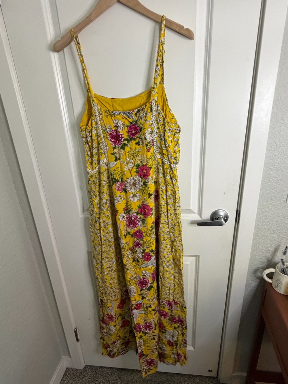 Anthropologie Yellow Floral Maxi Dress with Pink Accents